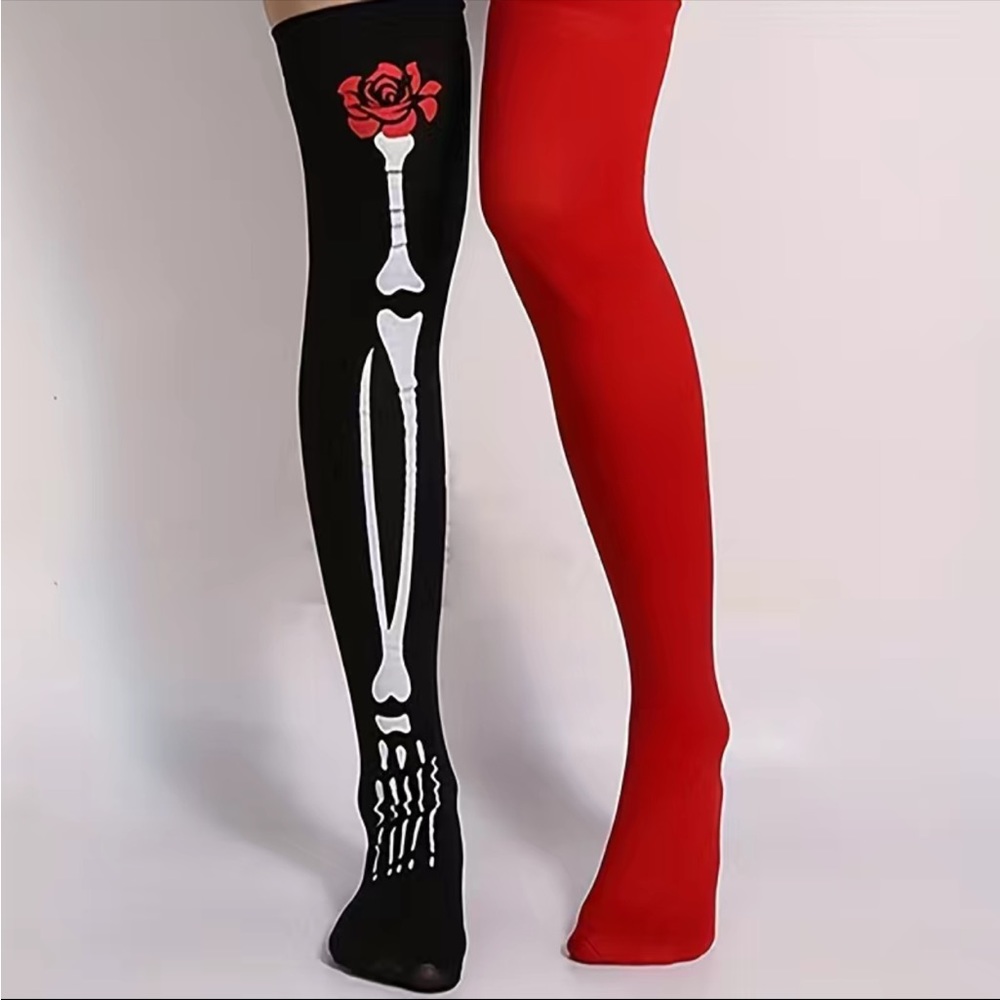 Skeleton Pattern Thigh High Socks,‎ Halloween Cosplay Over The Knee Socks